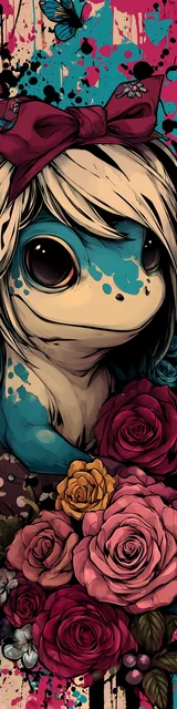 Free printable frog bookmark featuring white and blue frog with a bouquet